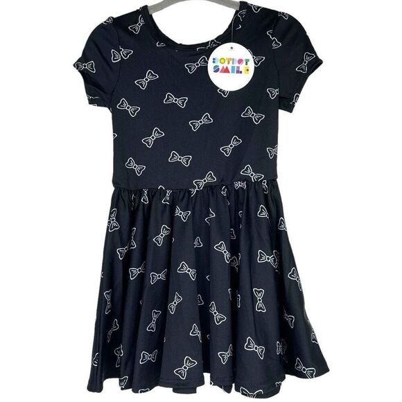 NEW Dot Dot Smile White Bow Black Cap Sleeve Dress 12-24M - Picture 1 of 6